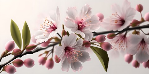 Cherry blossom close-up, lovely sakura flowers on a branch, generative ai illustration