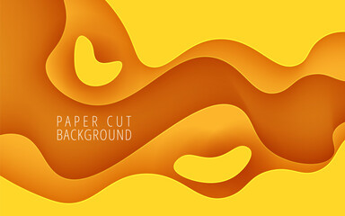 abstract yellow liquid color papercut wavy layers background. eps10 vector