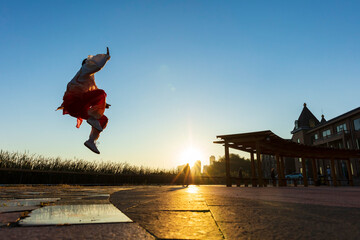 An old man performing Chinese martial arts
