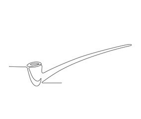 Continuous one line drawing of tobacco pipe. Simple smoking pipe outline design. Editable active stroke vector.