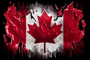 Flag of Canada in grunge paper style with cracks. Poster concept. Maple Leaf. Generative Ai.