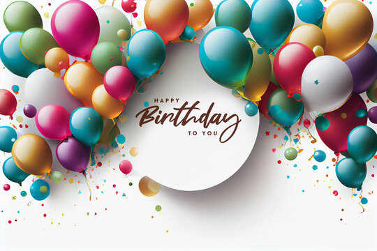 Happy Birthday Celebration Background with Realistic Balloons. Template for Birthday Celebration. Poster, flyer or banner. Generative Ai.