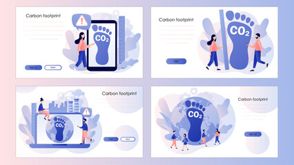Carbon footprint pollution. Co2 emission environmental impact concept. Dangerous dioxide effect on planet Screen template for landing page, template, ui, web, mobile app, poster, banner, flyer. Vector