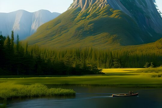 images of nature, landscapes and wildlife, including forests, mountains, oceans, animals, plants, octane render, 32k, gerenative ai, water, lake, landscape, sky, clouds, reflection, nature, sunset, be