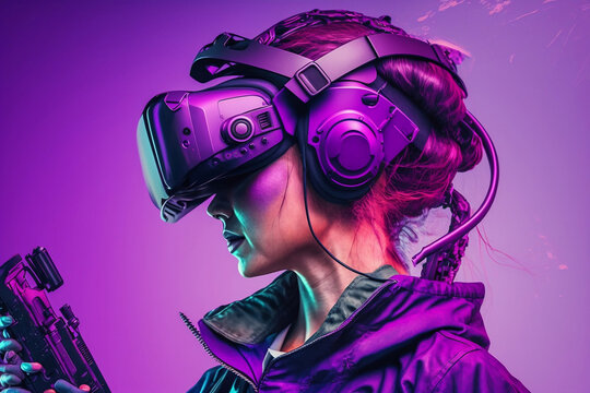Femme portant un casque VR, Generative AI