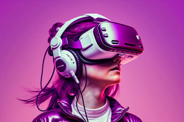 Femme portant un casque VR, Generative AI