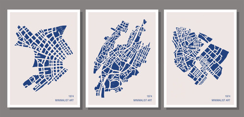 Abstract art with city map, set of minimalist posters ideal for wall decoration © C Design Studio