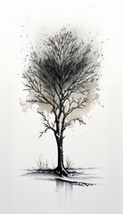 Black and white watercolour tree, made with generated ai