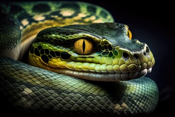 Obraz premium Portrait of a green anaconda, made with generated ai