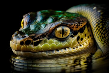 Fototapeta premium Portrait of a green anaconda, made with generated ai