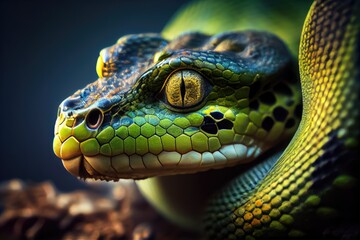 Portrait of a green anaconda, made with generated ai - obrazy, fototapety, plakaty