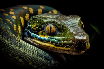 Green anaconda close up, made with generated ai - obrazy, fototapety, plakaty