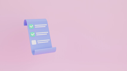 Clipboard on pink background. Notepad icon. Clipboard task management todo check list, work project plan concept, fast checklist, productivity checklist. 3d rendering