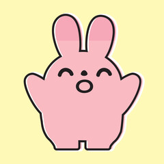 うさぎのイラスト_線画_笑顔_手を上げる