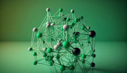 Composition of network of connections on green background, Generative AI