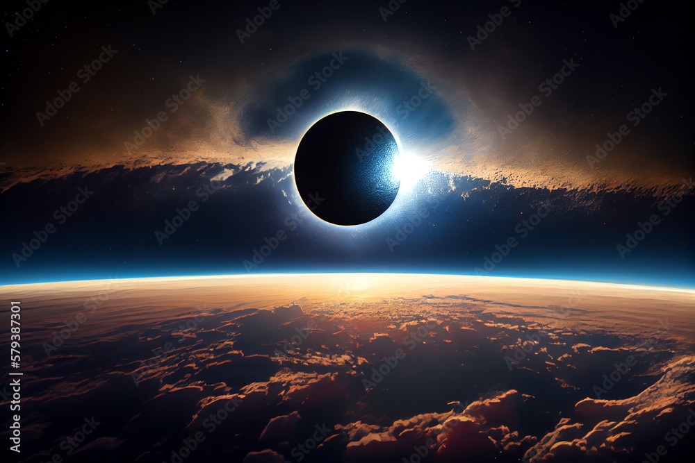 Wall mural a total solar eclipse seen from space. generative ai
