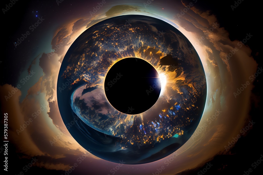 Wall mural a total solar eclipse seen from space. generative ai