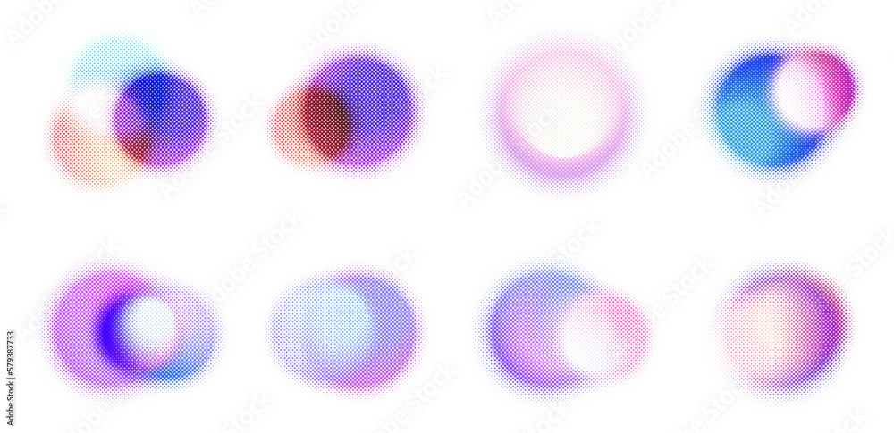 Wall mural vector set of colorful abstract blurred halftone circles. bright gradient spot with blur. screen pri