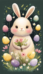 easter bunny with easter eggs and flowers