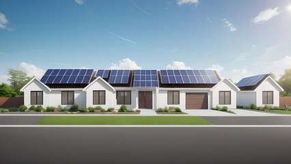 Obraz premium House with solar panels on the roof, generative AI