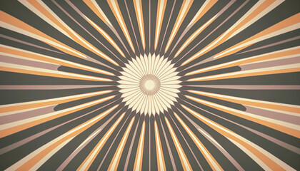 Obraz premium Starburst sunburst background pattern in blue vintage color palette, with orange, red, beige, and peach spiral or swirl radial stripes | AI Generated 