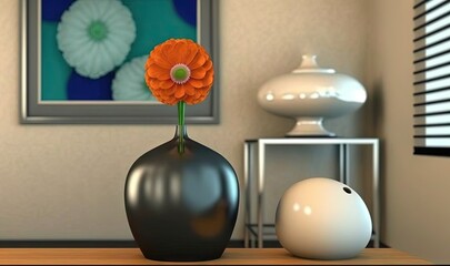  a vase with a flower in it sitting on a table.  generative ai