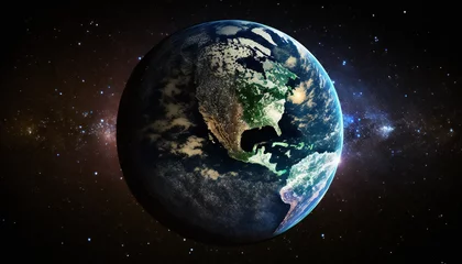 Badkamer foto achterwand Volle maan en bomen Planet similar to Earth in space - Space wallpaper - Generative AI