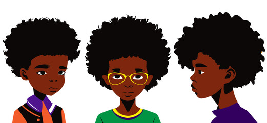a set of creative afro black boy vector illustration. © Clemency