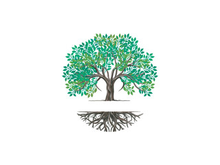 Obraz premium Tree and roots vector, tree with round shape 