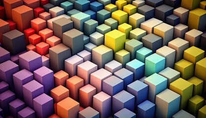 Abstract background of multi-colored cubes. Colorful bright cubes. Seamless pattern, abstract background. Generative Ai.