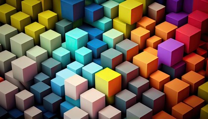 Abstract background of multi-colored cubes. Colorful bright cubes. Seamless pattern, abstract background. Generative Ai.