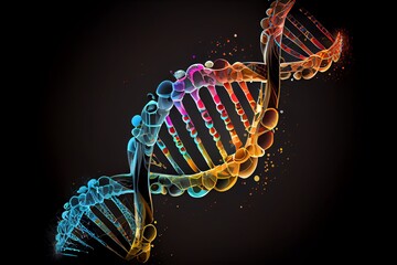 Colorful DNA structure. Conceptual illustration for science research, biotechnology or laboratory engineering. Generative AI