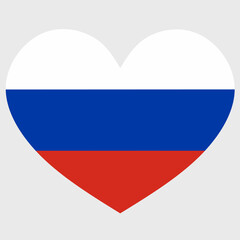 Vector illustration of the Russia flag with a heart shaped isolated on plain background.