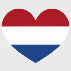 Vector illustration of the Netherlands flag with a heart shaped isolated on plain background.