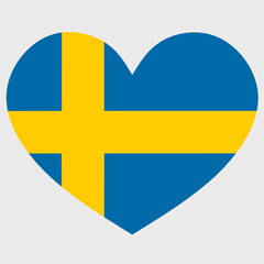Vector illustration of the Sweden flag with a heart shaped isolated on plain background.
