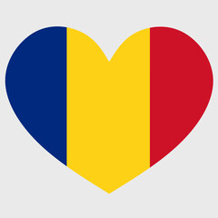 Vector illustration of the Romania flag with a heart shaped isolated on plain background.