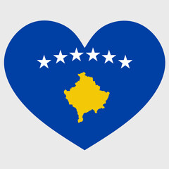 Vector illustration of the Kosovo flag with a heart shaped isolated on plain background.