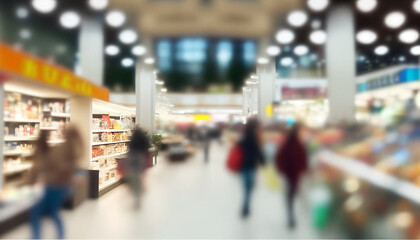 Blurred and unfocused shopping center mall background, Generative AI