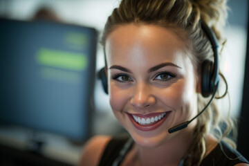 Smiling Young Woman with Headset, AI Generative