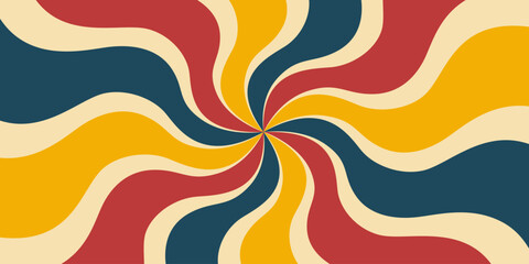 Groovy 70s, 60s background with twisted sunburst. Vector illustration © DisignUA