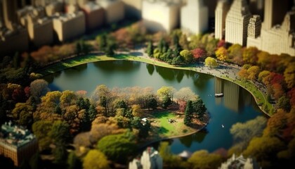 central park tilt shift aerial view generative ai