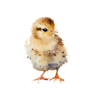 Watercolor drawing of a cute baby chicken isolated on transparent background. Illustration for greeting cards, stickers, invitations, books.