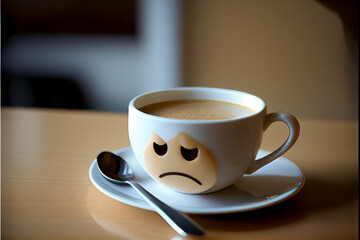 Obraz premium A cup of freshly brewed coffee with a depressed and sad face.