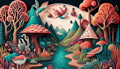 Enchanted Forest: A Magical Wonderland of Whimsical Creatures and Colorful Mushrooms