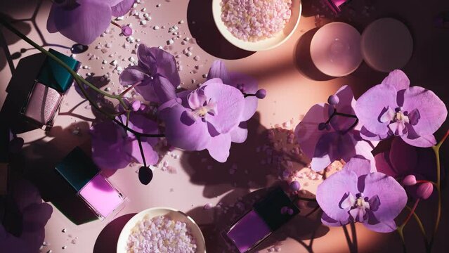 Beautiful pink floral background for SPA, beauty salon, cosmetic store. Loop.