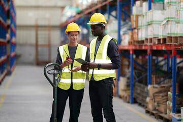 Worker Doing Inventory in Warehouse. Dispatcher in uniform making inventory in storehouse. supply chain concept