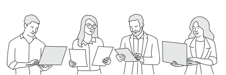 Team of casual business men and woman working.