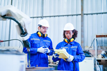 Female Industrial factory employee working in metal manufacturing industry