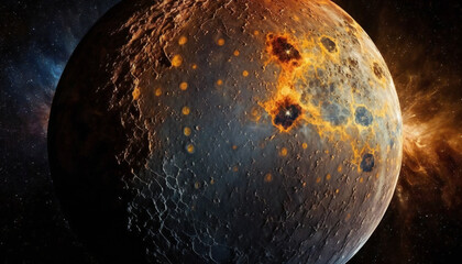 Naklejka premium Planet similar to Mercury in space - Space wallpaper - Generative AI