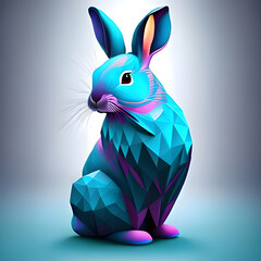 Blue purple geometric abstract easter bunny. Generative AI